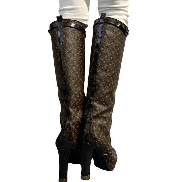 LOUIS VUITTON Vintage Monogram Mid Calf Boots #37 US 6.5 Brown Leather [102060] - Picture 3 of 14